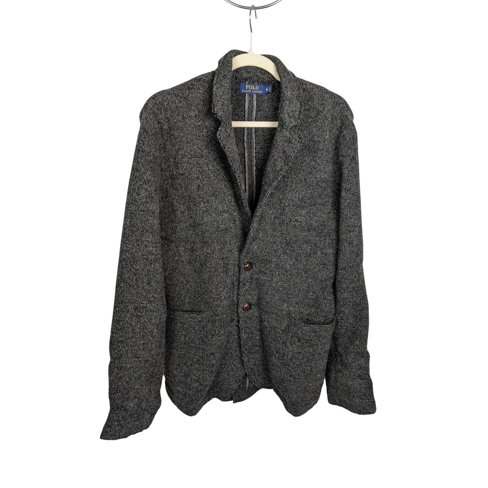 Polo Ralph Lauren Wool Shawl Cardigan Blazer Charcoal Grey Elbow Patch Mens M